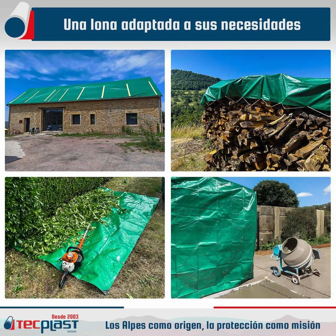 Lona Impermeable 4x5 m - TECPLAST - HQ250MU - Verde y Marrón - Máximo Rendimiento - Lona Exterior - Anti Rayos UV