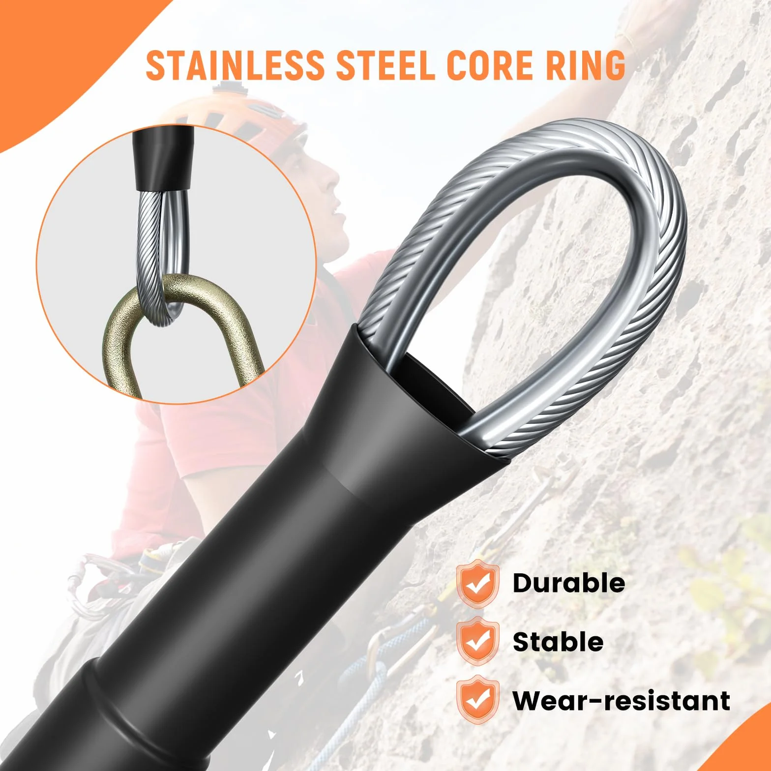 Kit de cuerda de acero con núcleo flip, cordón de acero con mosquetón de triple bloqueo, cuerda ajustable para escalada de árboles, protección contra caídas