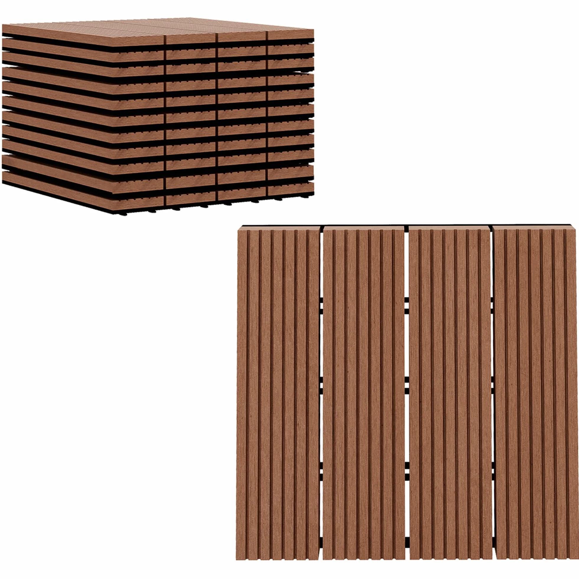 Outsunny Set de 11 Piezas Baldosas de Exterior 30x30 cm 1 m² Suelo de Jardín Exterior Antideslizantes y Resistentes al Clima de Fácil Instalación para Jardín Terraza Balcón Marrón