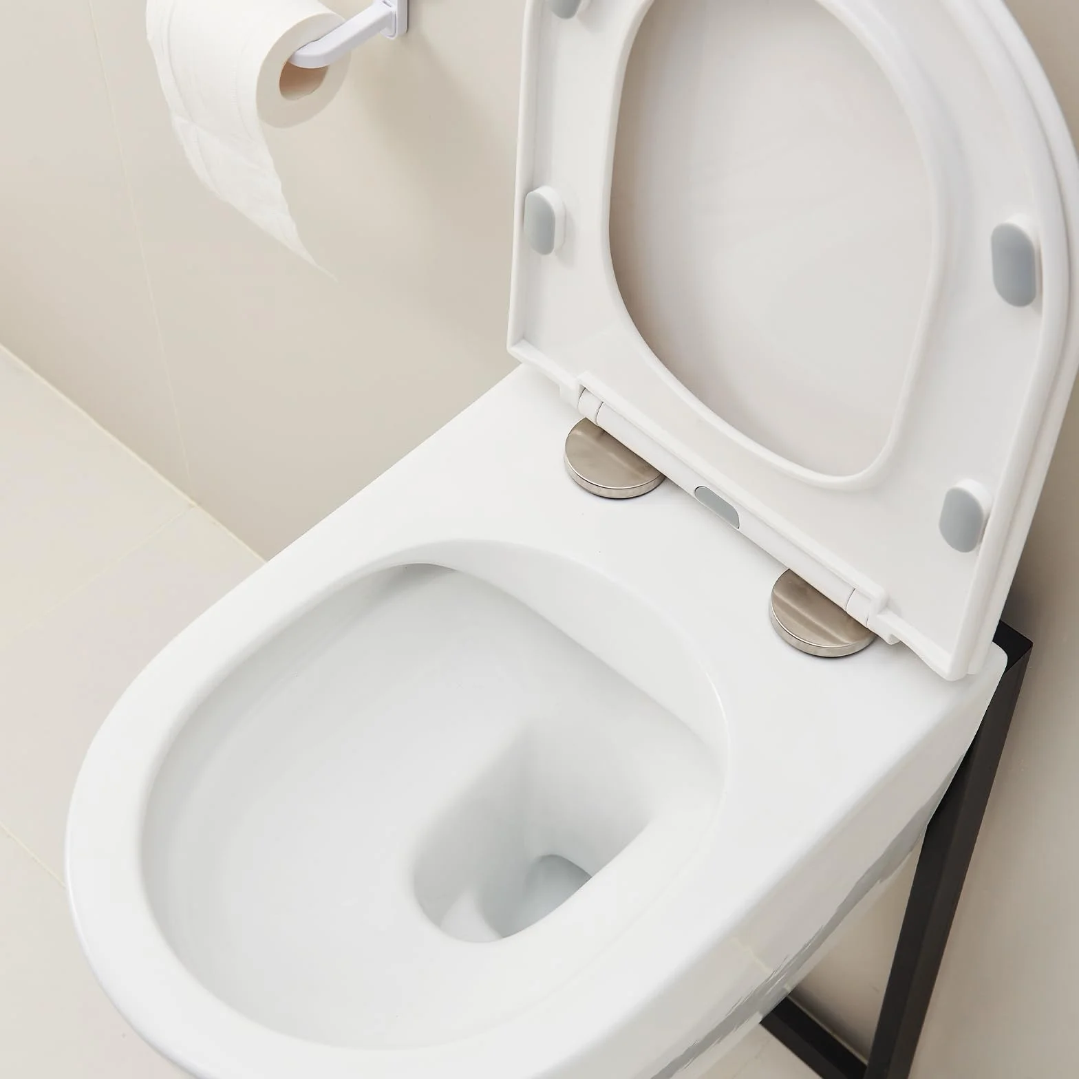 Inodoro sin bordes con tapa de inodoro, inodoro colgante de cerámica, moderno juego de inodoro, tapa de inodoro en forma de D (blanco)