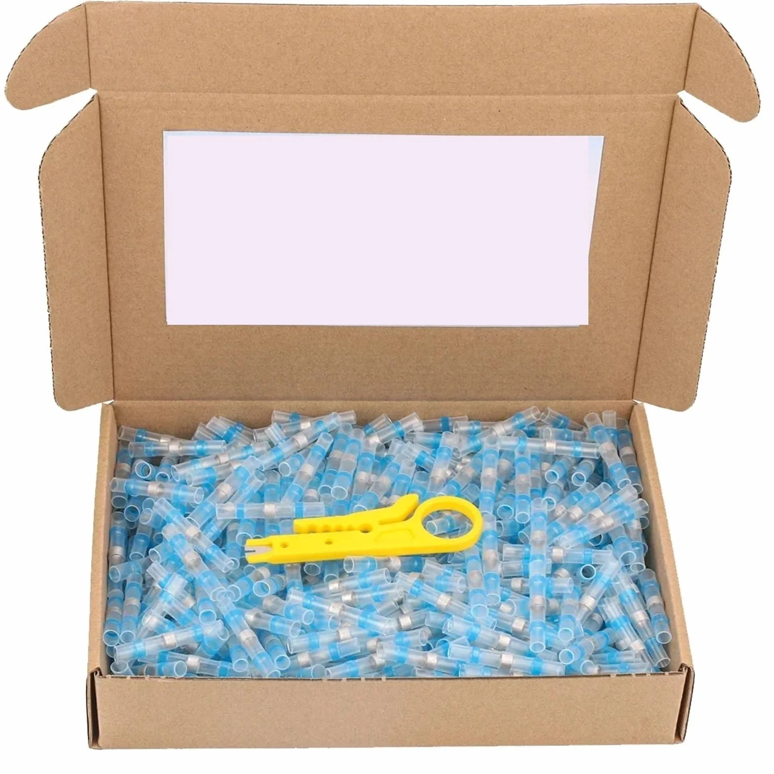 Conectores Termorretractiles Conectores termorretráctiles, terminales de Tubo de Manguito, Empalme eléctrico, Conector de Cable, Soldadura, Cable eléctrico(Blue AWG 16-14,200pcs)