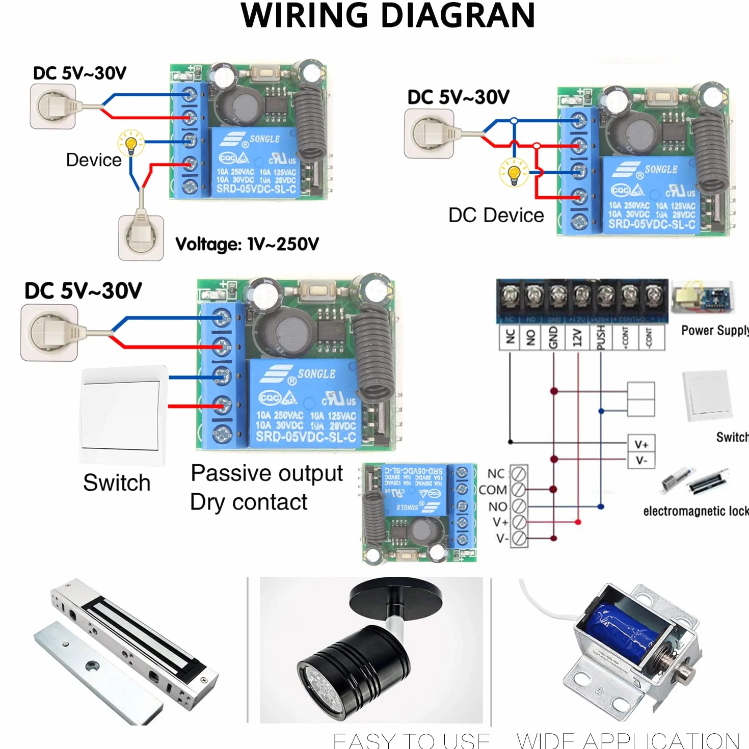 DieseRC 5V - 30V Interruptor Remoto por Radio 1 Canal Receptor de relé de Control de Radio 12V 24V con transmisor Llavero Control de relé de Contacto Libre de potencial