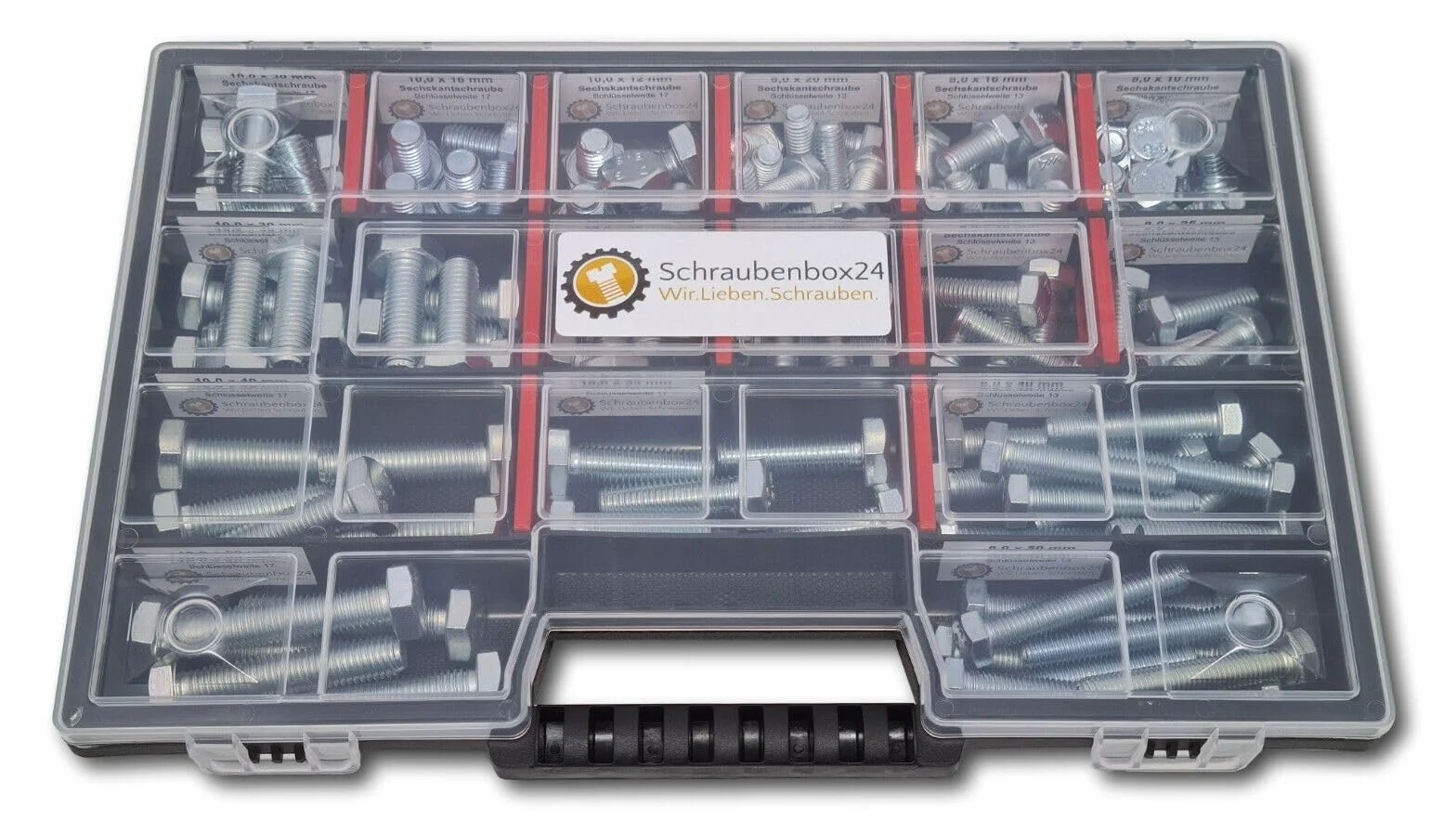 Surtido de tornillos hexagonales M8-M10 // 10 mm - 50 mm, 110 piezas, DIN 933