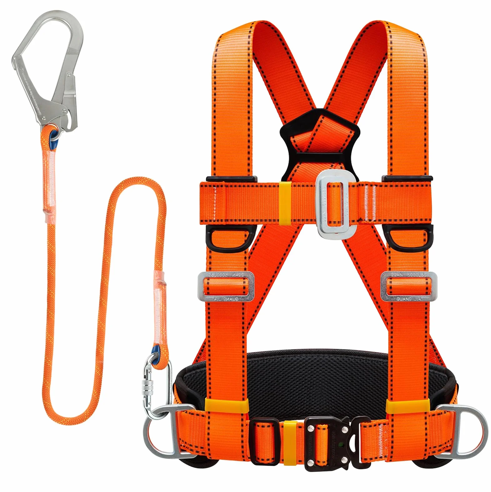 Kit de Arnés de Seguridad Anticaídas, 100 kg, Soporte Vientre Engrosado, Hebilla Grande 1,6 m