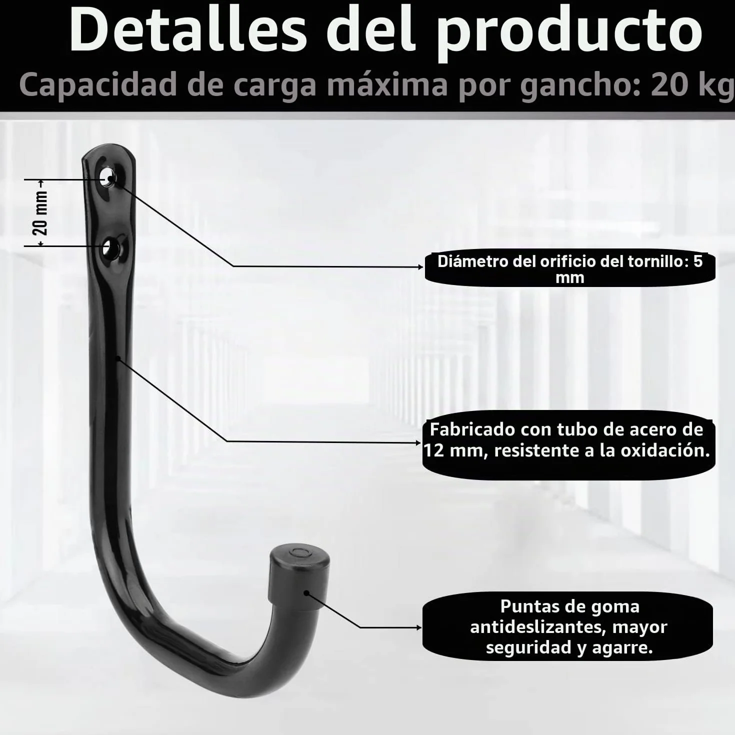 Ganchos de garaje, paquete de 6 ganchos de almacenamiento resistentes, ganchos de herramientas de jardín de 10,5 cm, ganchos de fijación para montaje en pared