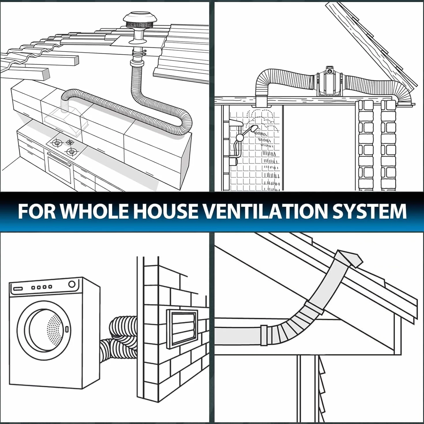 Hon&Guan Ø 125mm X 5m Manguera Flexible de Ventilación de Aluminio Tubo Salida Aire, Tubo Flexible de Salida de Aire con 2 Abrazaderas Acero para Aire Acondicionado, Campana Extractora, Plata