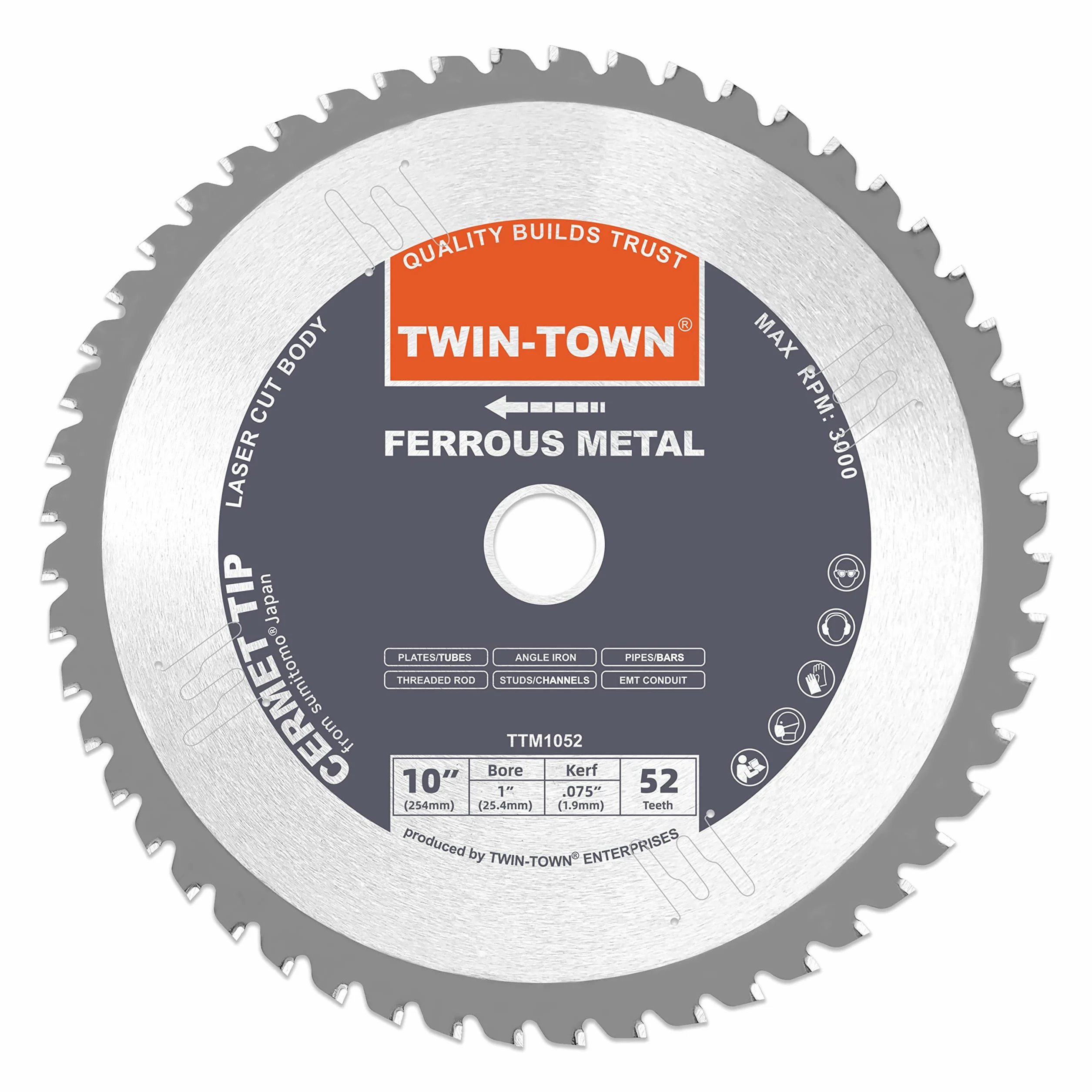TWIN-TOWN Hoja de sierra de acero de corte seco y metal ferroso de 25,4 cm con eje de 2,5 cm