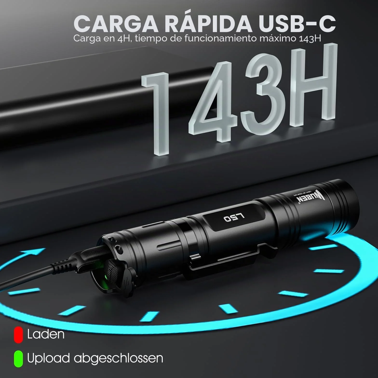 WUBEN L50 Linterna 1200 Lumens USB Recargable Linterna LED Alta Potencia,IP68 Impermeable linterna táctica policía con Función de Memoria,5 Modos para Camping Montañismo Senderismo Emergencia