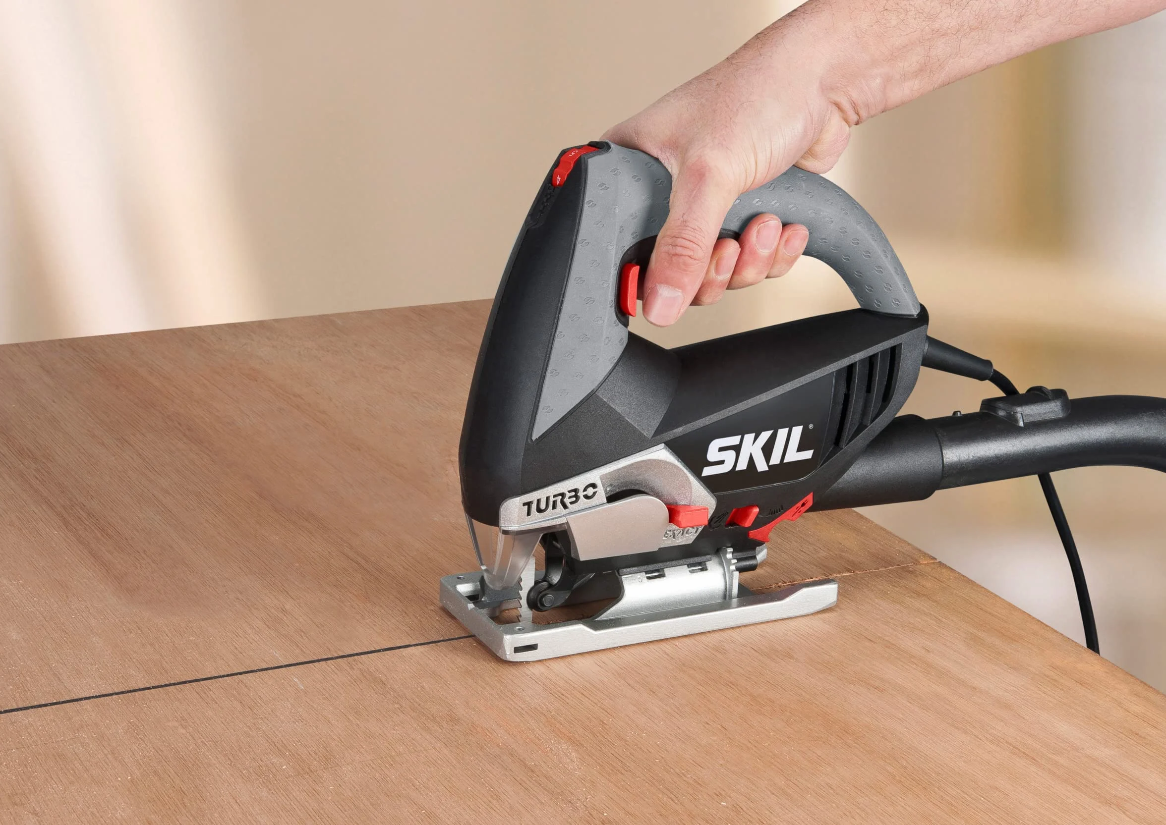 Skil 4381AA - Sierra de calar pendular con variador de velocidad (500 W, conexión para aspirador, soplador)