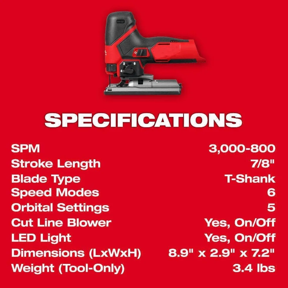 2545-20 - Sierra de calar, sierra de mesa, sierras de calar eléctricas para Milwaukee M12 FUEL 12 V sin escobillas sin escobillas herramienta de sierra de calar