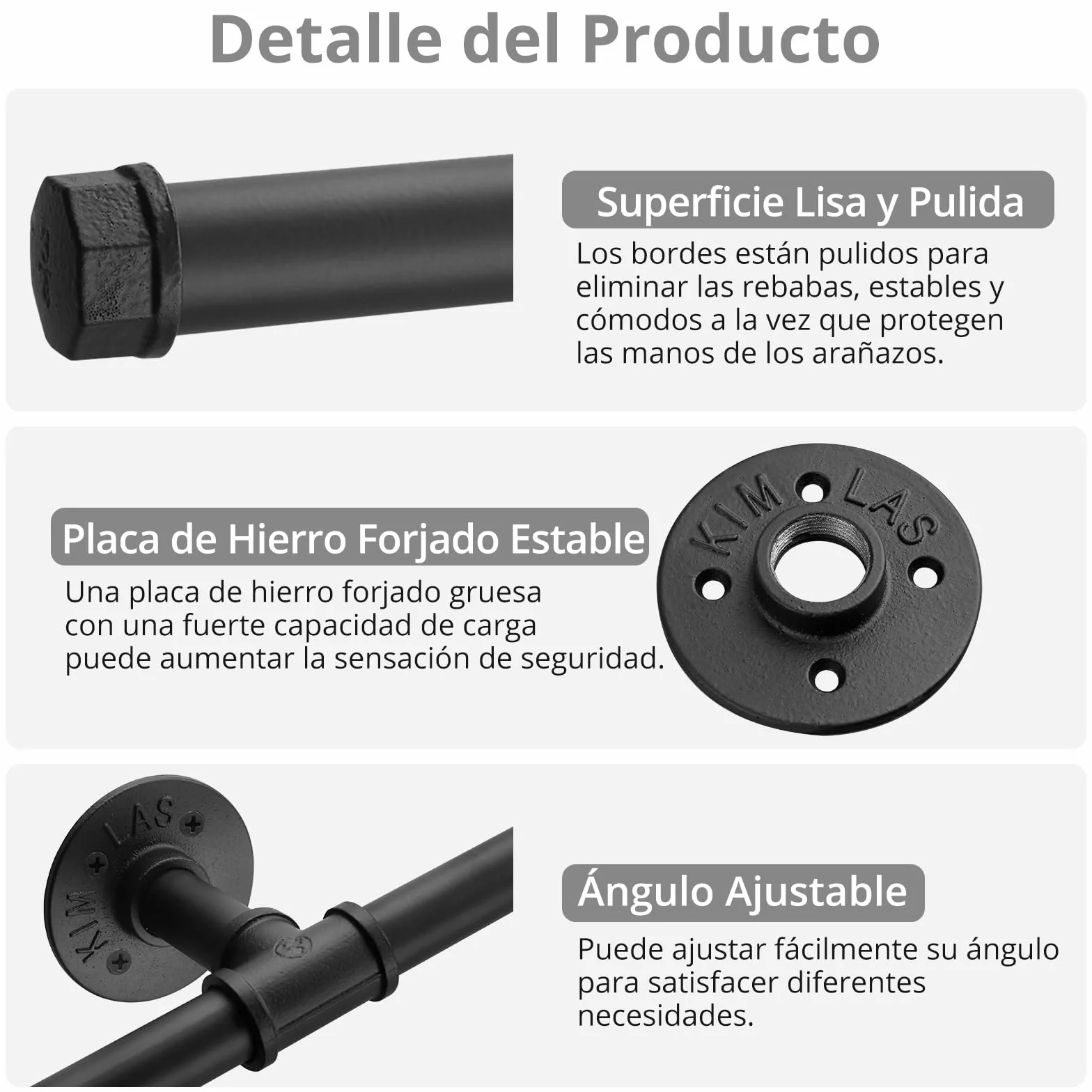 TANiCE Pasamanos Escalera 150 cm Negro de Acero Galvanizado Antideslizante Barandilla de Pared para Interior y Exterior con Soporte Seguro para Ancianos y Niños, Fácil Instalación Multifuncional