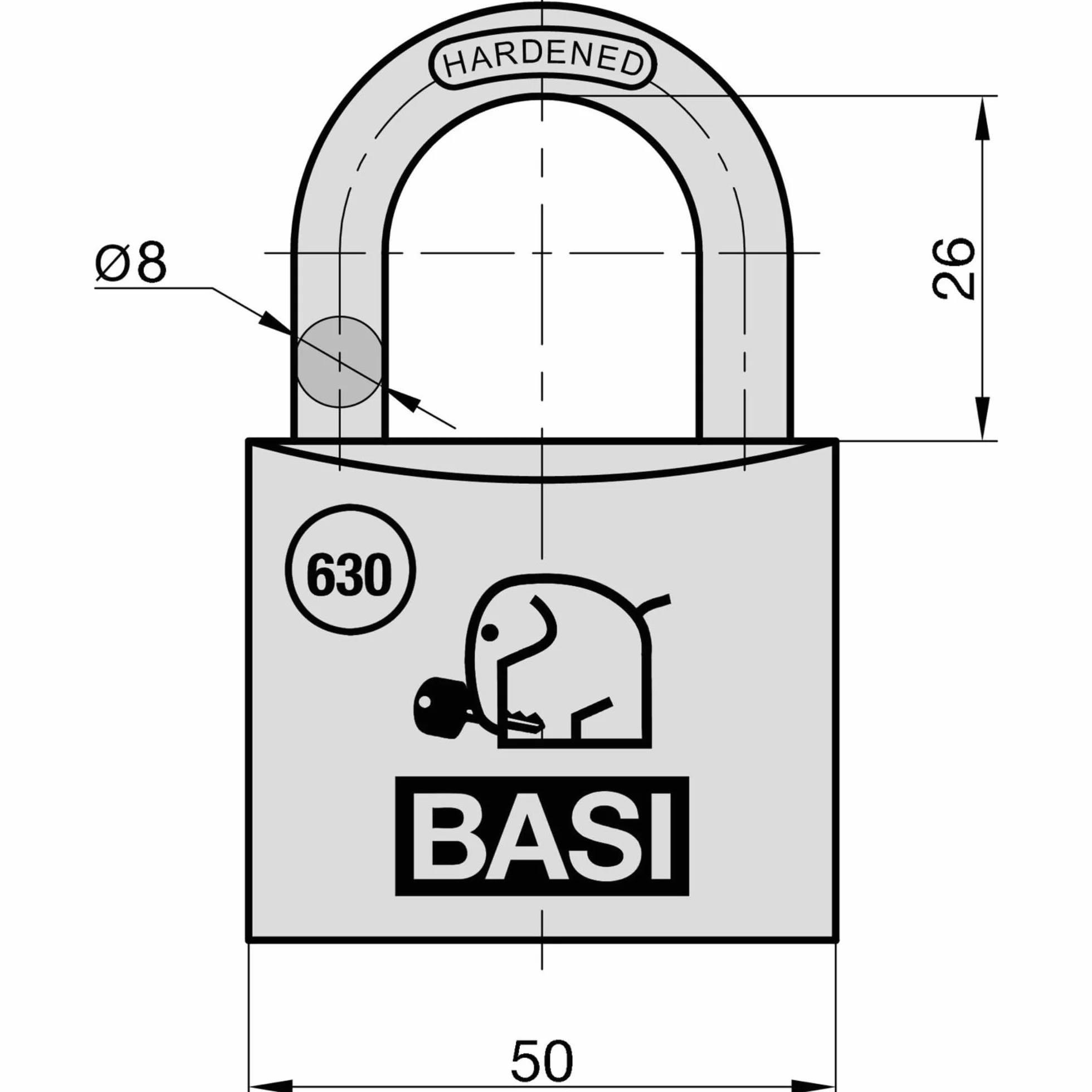 BASI Juego de 6 candados | 50 mm | cierre uniforme | carcasa de aluminio macizo | grillete de acero endurecido | candado seguro | grosor de 7 mm | 6 unidades