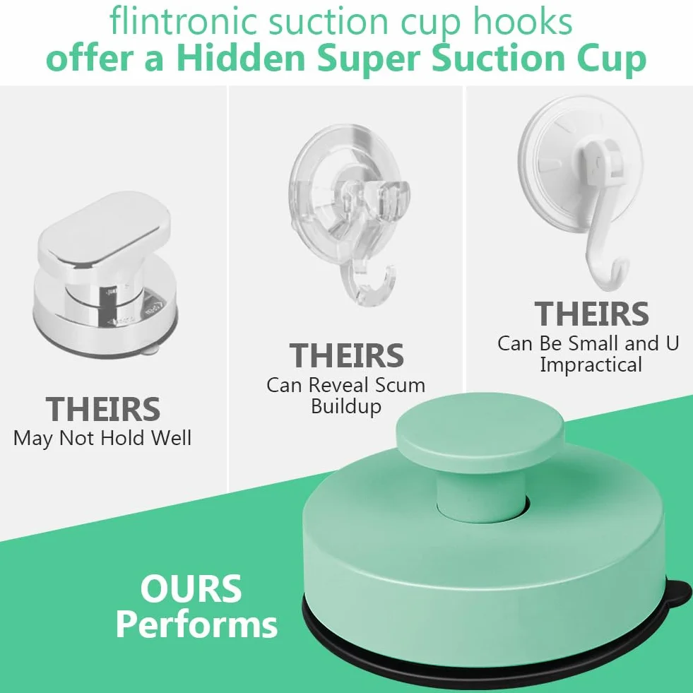 flintronic 2 Piezas Ganchos ventosa de Succión, Colgador Toalla baño, Gancho ventosa de Vacío, Pared sin Taladro Gancho de Pared para Colgar Llaves Abrigos Ropa Bolsos Ducha Acabado Cepillado, Verde