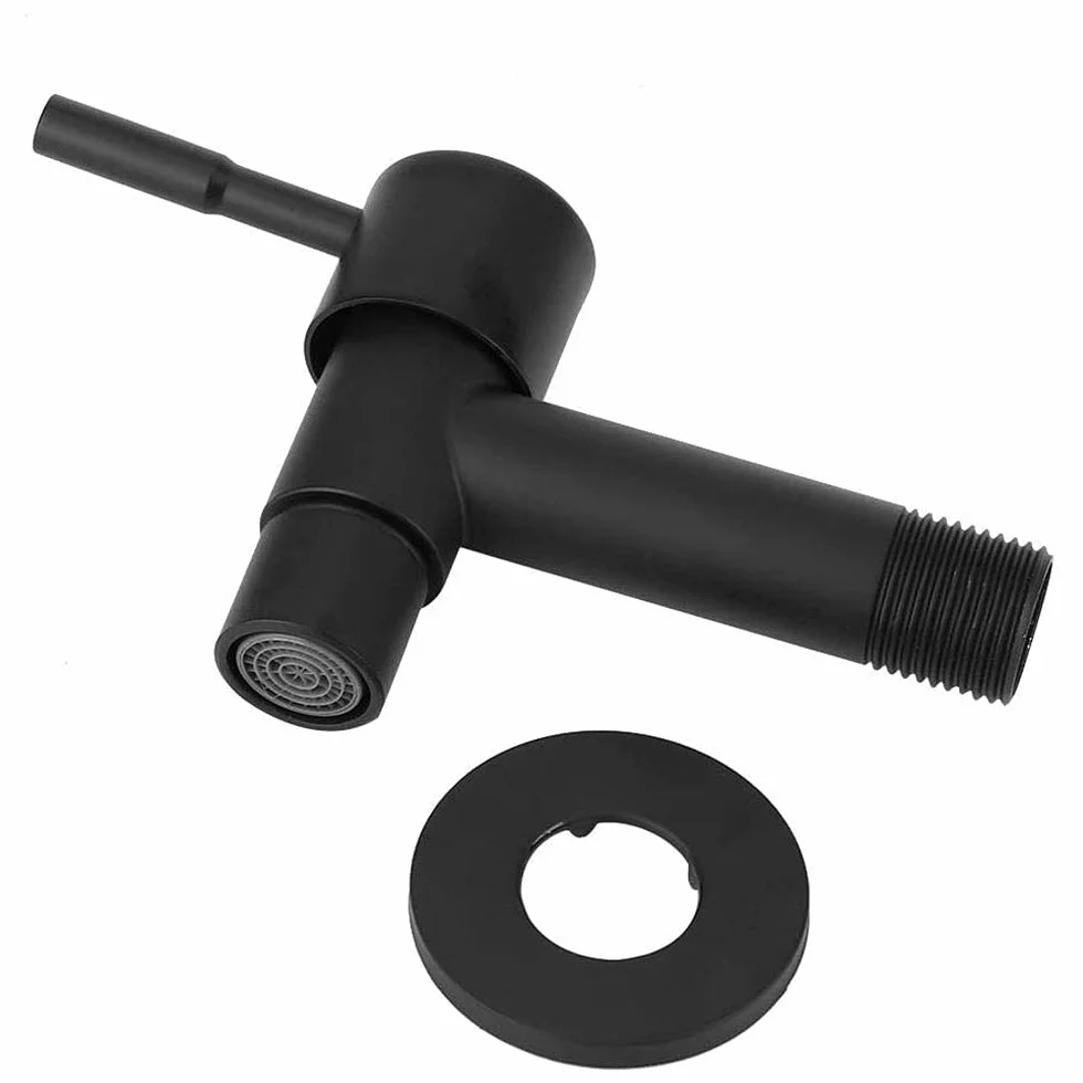 Grifo Exterior Acero Inoxidable Montado en la Pared para Jardín, Baño, Cocina (Negro)