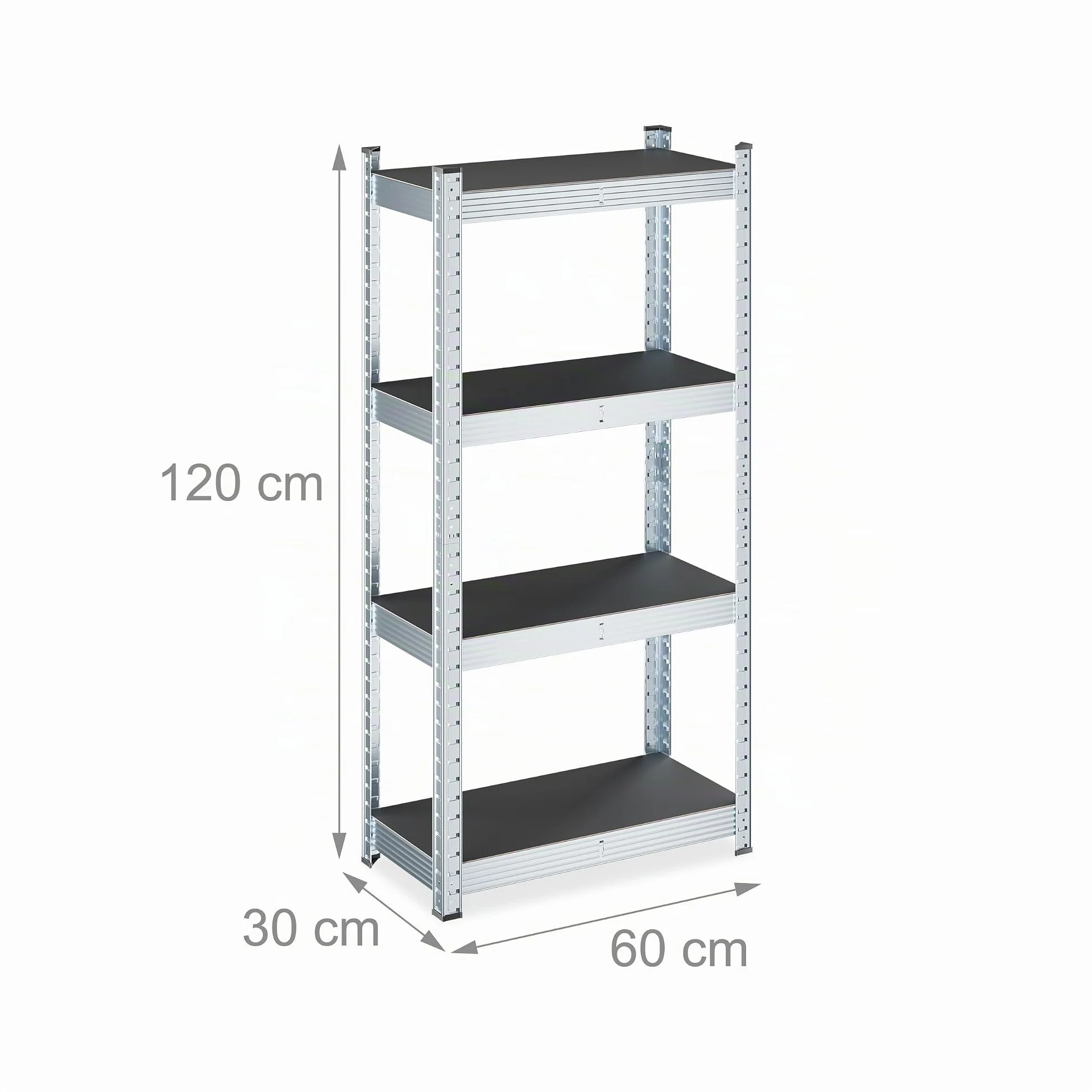 Relaxdays Estantería Almacenaje Metálica, 120x60x30 cm, para 700 kg, Acero Galvanizado, Taller, Garaje, Negro/Plateado