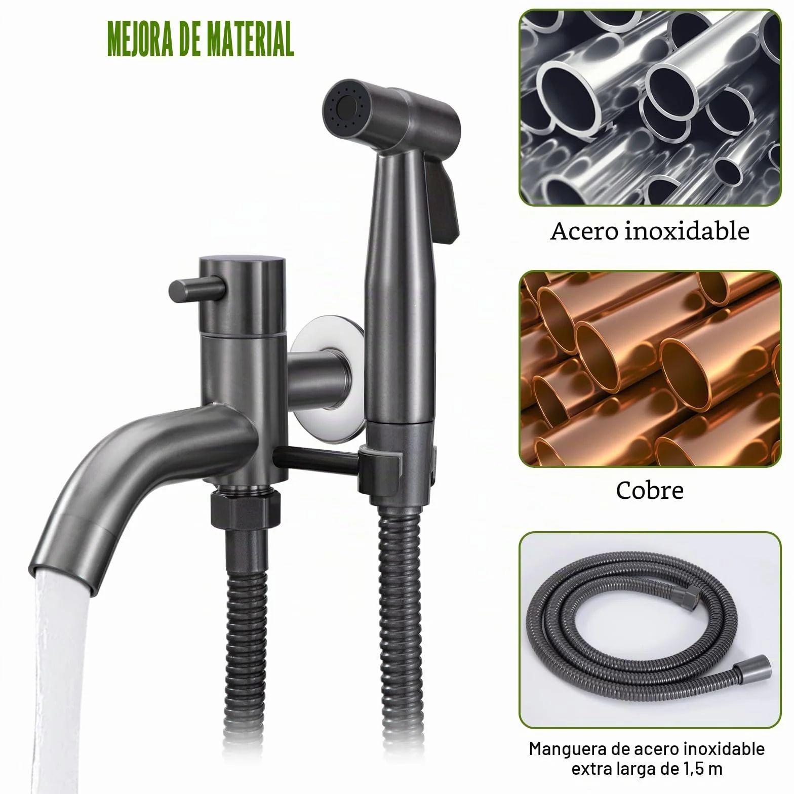Grifo de Fregadero de Agua Fría Montado en la Pared Grifo Pared con Ducha Grifo Bidet para Wc Con Mangueras Telescópicas De 1.5m para Lavado de Inodoros, Higiene Personal, Baño de Mascotas