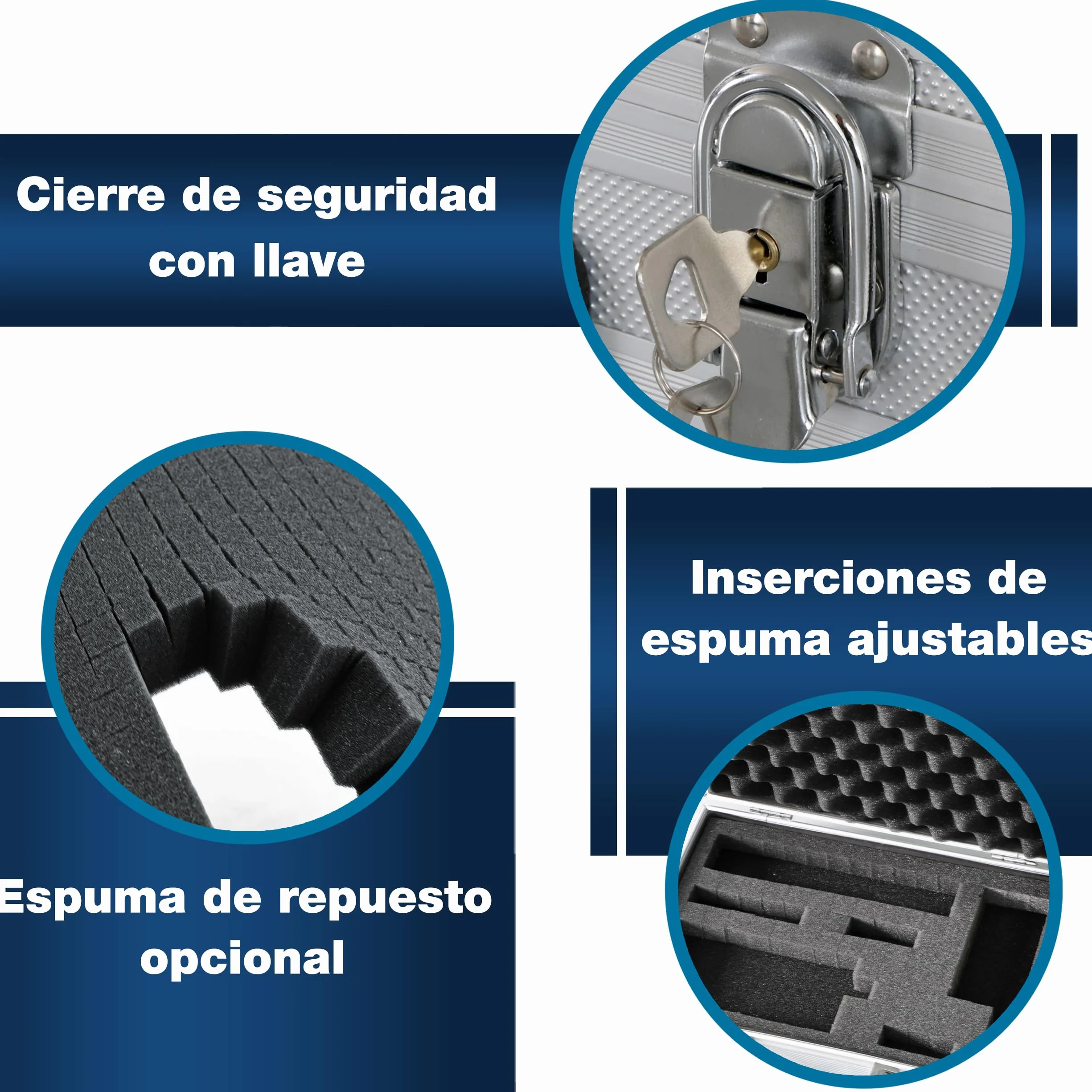 PeakTech 7260 Estuche de transporte de aluminio resistente para instrumentos de medición, acolchado de espuma, L - 370x80x230 mm