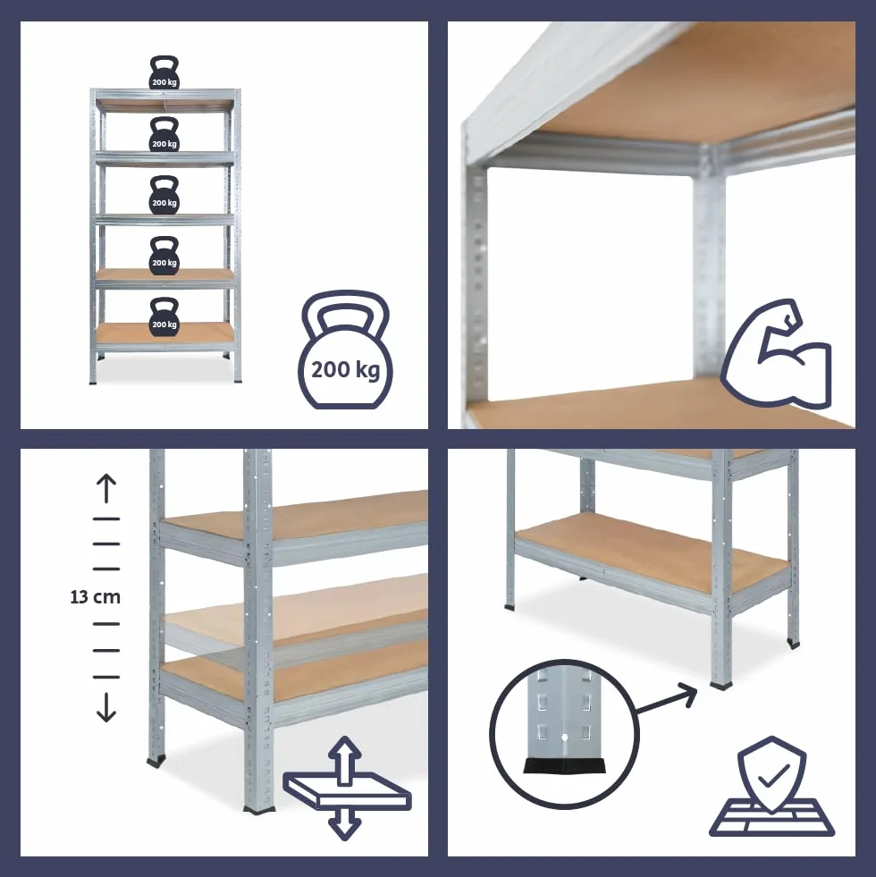 shelfplaza Pro 155x40x60 cm Estantería Pesada en galvanizada con 4 baldas y 200 kg de Capacidad de Carga por balda