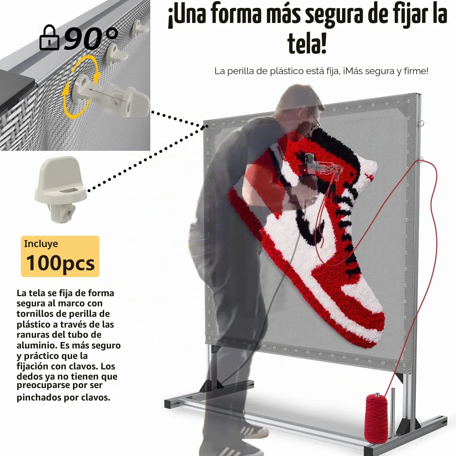 NODOCA Carpet Frame Tufting Kit, Marco de Metal de Aluminio de 135cm Pulgadas para Hacer alfombras, Marco de Alfombra para Suministros de Pulido