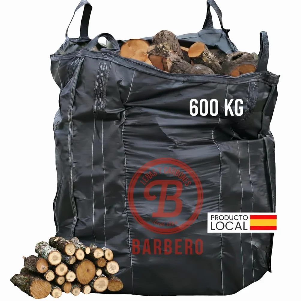 Leña Encina Big Bag 600kg Madera Dura Natural Alta Densidad Calor Intenso Combustión Lenta Ideal Chimenea Estufa Caldera Restaurantes Casas Rurales Bajo Humedad Entrega Volumen Fuego Constante