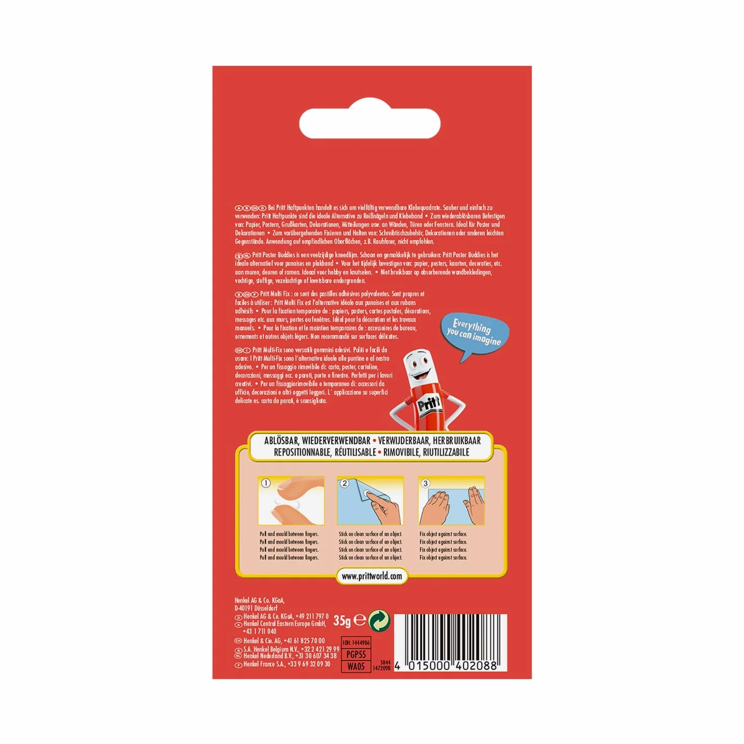 Pritt Multi Tack 65 pcs cuadrados de masilla adhesiva blanca multiusos reposicionable reutilizable para manualidades DIY