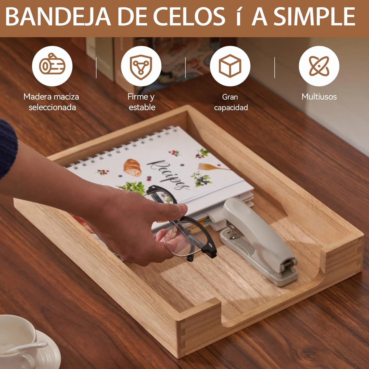 KIRIGEN bandeja de madera para cartas organizador de escritorio natural