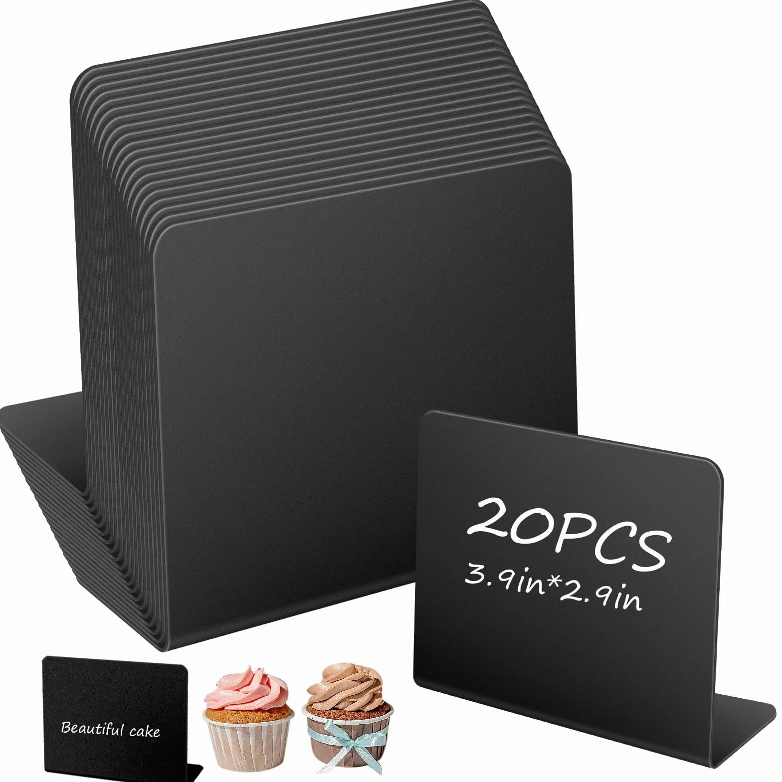 Mini Pizarra Pequeña, Letrero de Tiza Acrílica para Alimentos, 20 Pizarra Negra, Mini Letreros de Pie con Bolígrafo