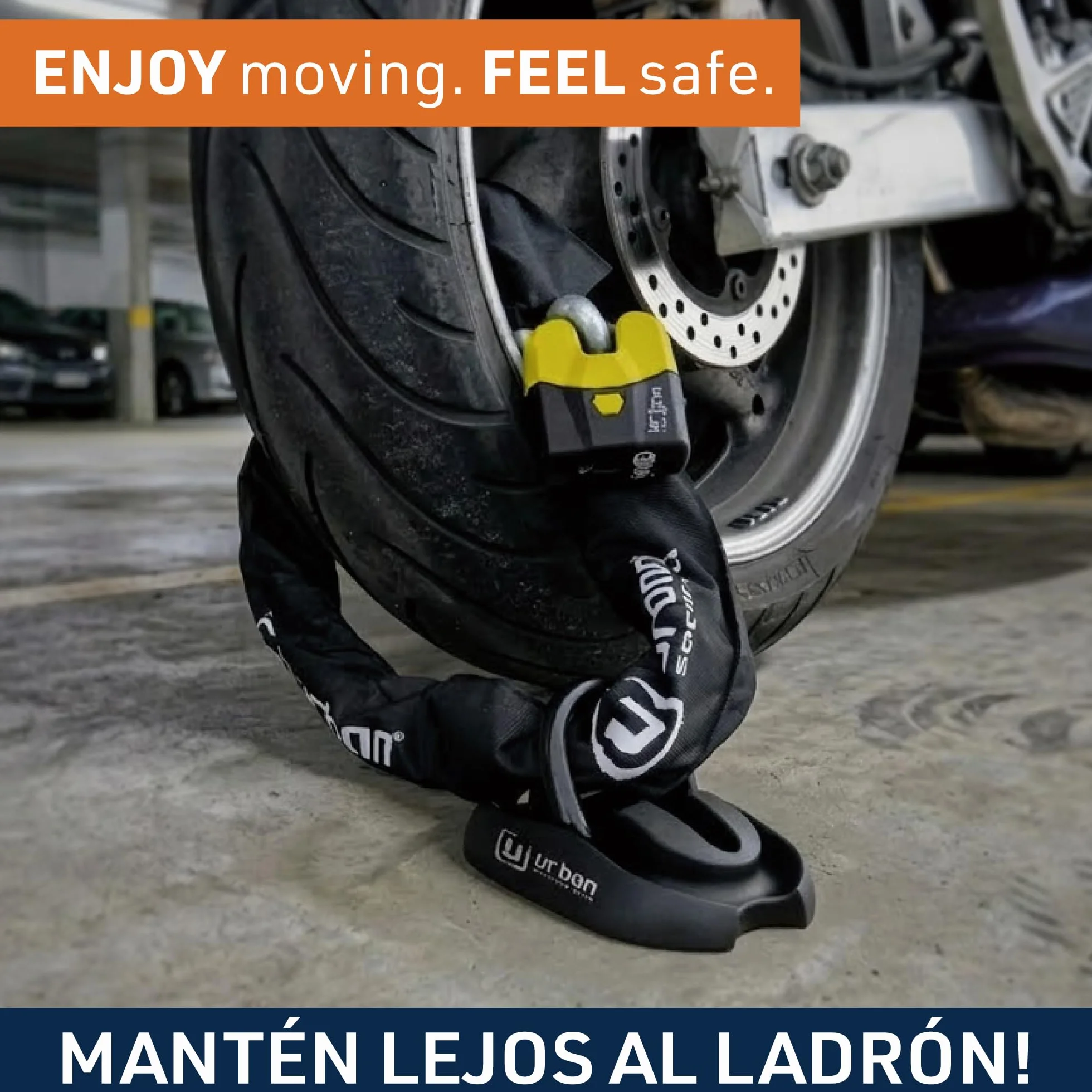 URBAN U8K100 Candado Moto Cadena Antirrobo, Homologación SRA Alta Seguridad, Acero Endurecido ø15, Doble Cierre, Cerradura Anti-Ganzua Anti-Taladro, 100cm para Anclaje Garaje Moto Bicicleta Eléctrica