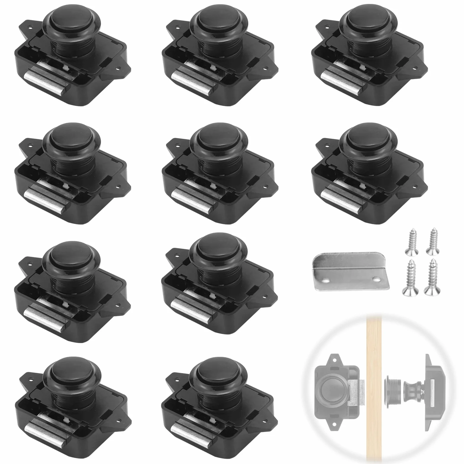 Cerradura para puertas móviles, 10 piezas, para autocaravanas, caravanas, yates, armario, color negro