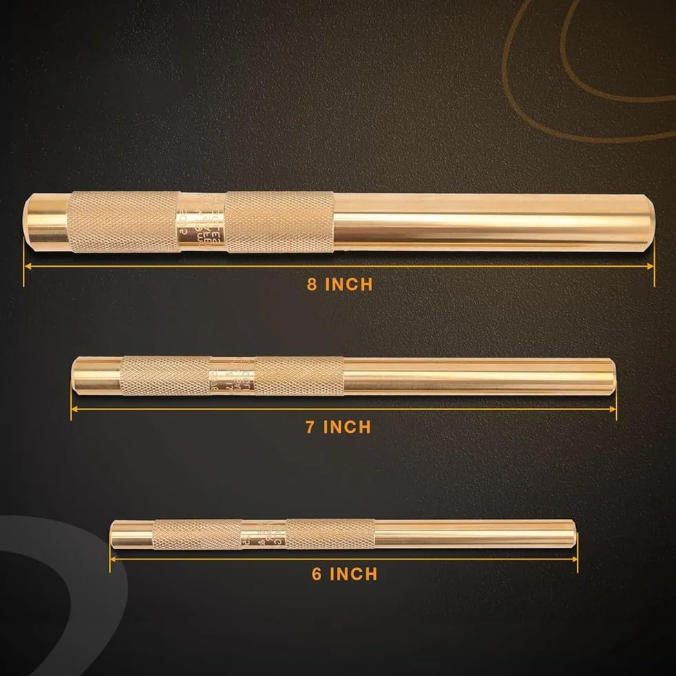 Brass Drift Punch Set, 25075 25076 25077 - Punzones de latón de 3 piezas con 3/4 pulgadas, 1/2 pulgadas, 3/8 pulgadas