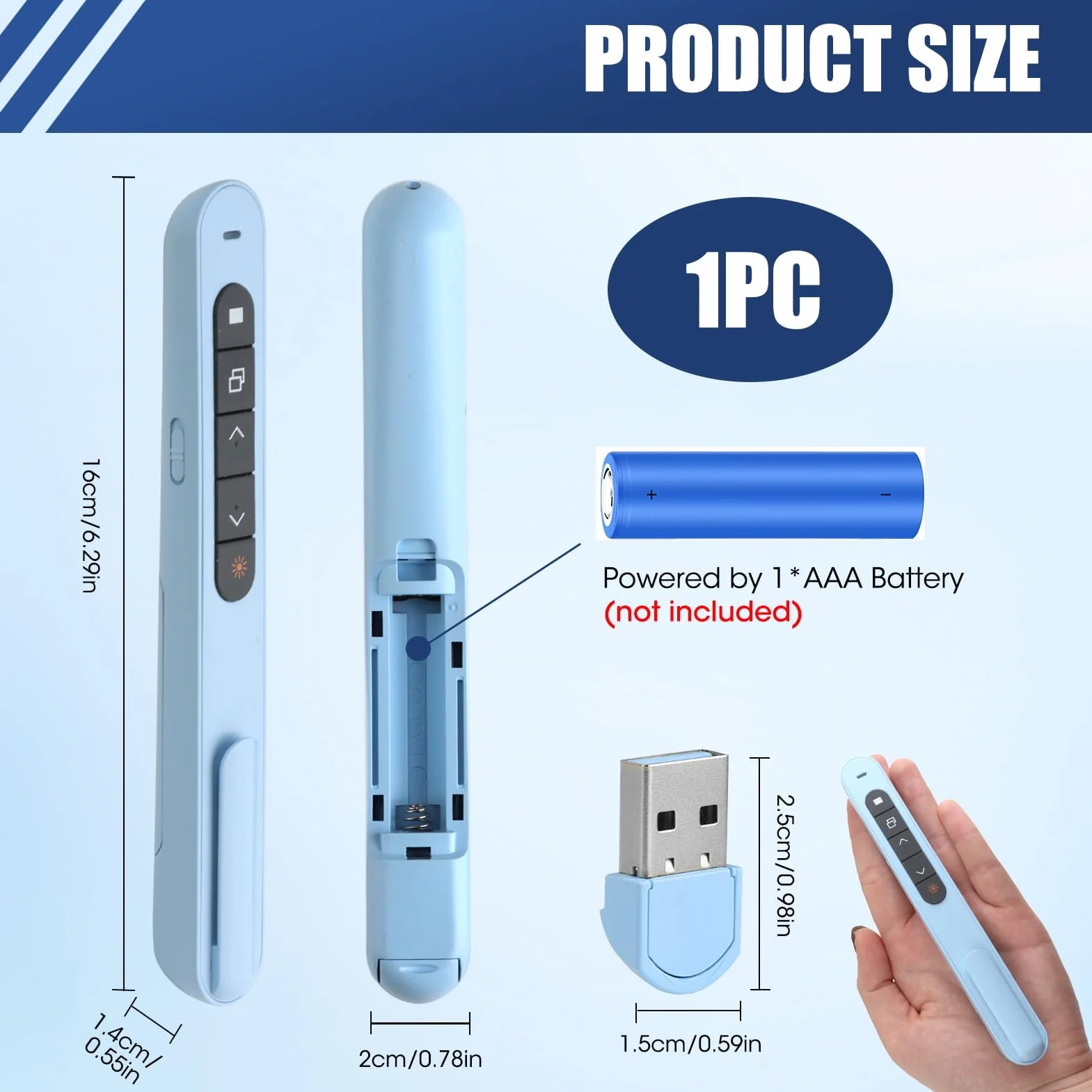USB Presentador Inalambrico, Pasador de Diapositivas USB para PowerPoint Keynote Google, Mando Inalámbrico para Reuniones Discurso Enseñanza, Puntero para Presentaciones para Macbook Air Pro