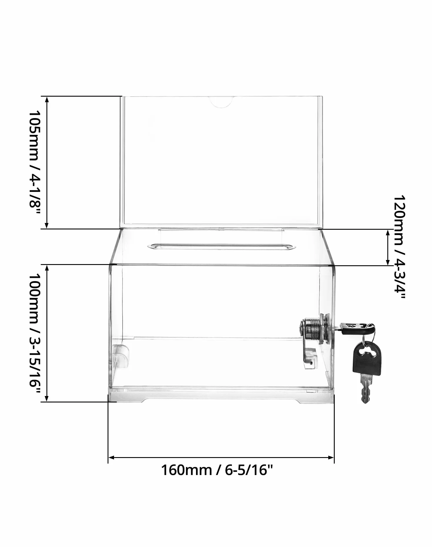QWORK Caja de Acrílico Transparente con Cerradura, 16x12x10 cm, Urna de Votación