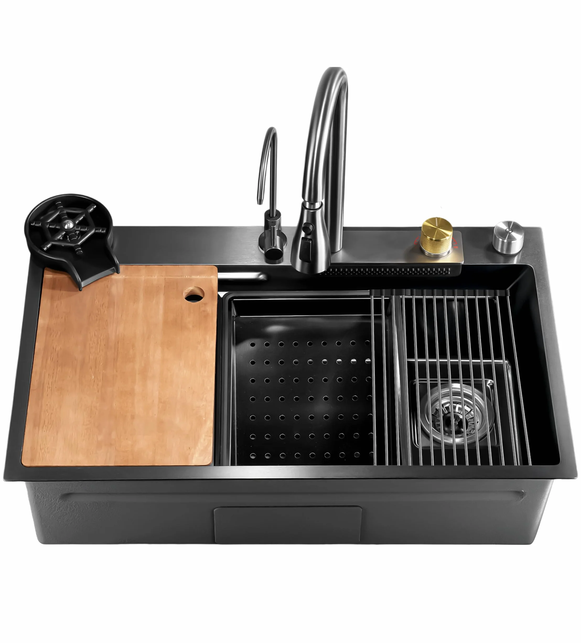 Serenelife fregadero cocina, Con grifo, Rejilla de drenaje, Canasta coladora, Tavla de cortar, Lavavasos, Acero inoxidable, Instalacion bajo o sobre encimera