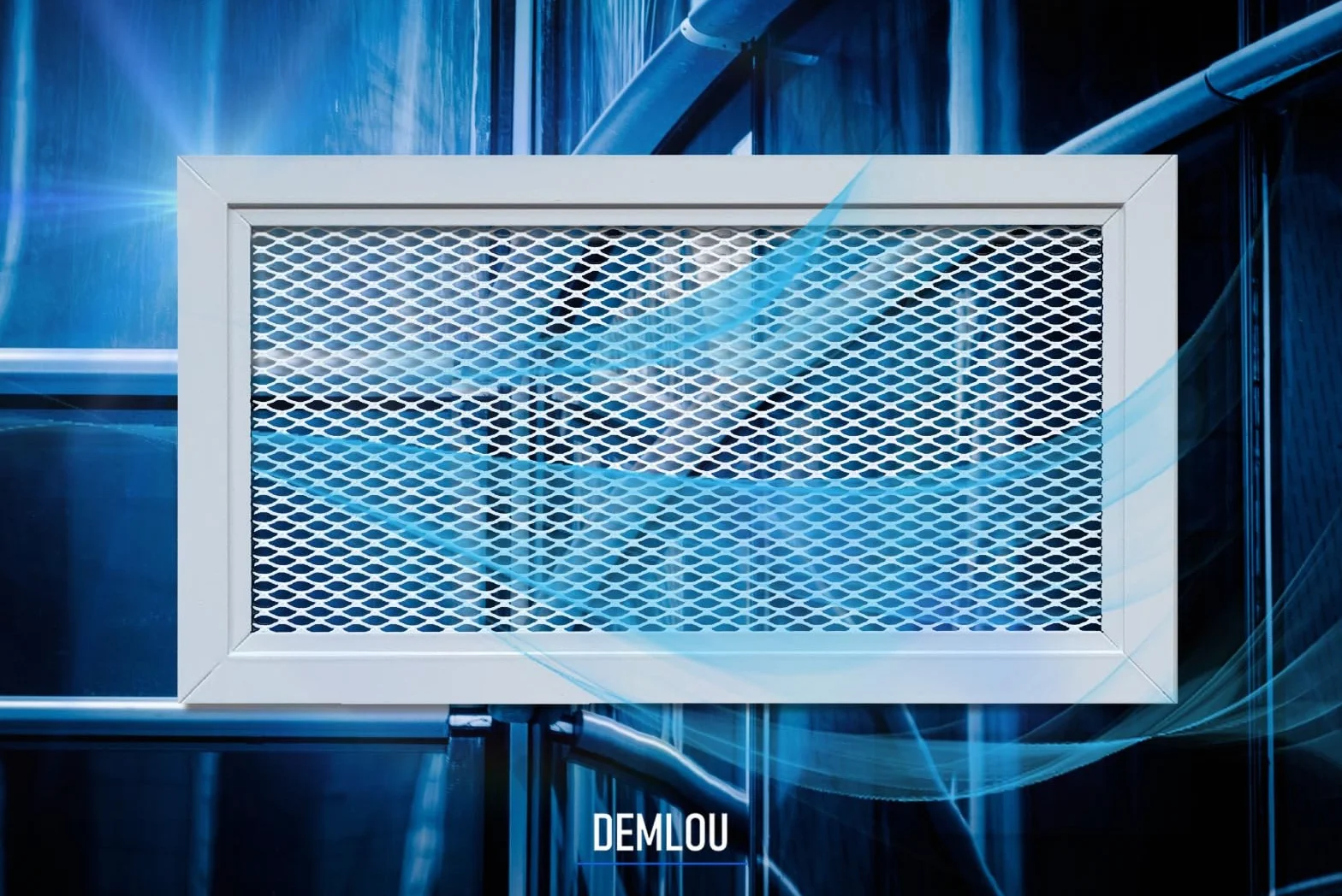 Rejilla de ventilación aluminio perforado con malla protectora – Blanco RAL 9016 – difusor aire caliente interior/exterior – rejilla lineal 60x9 cm.