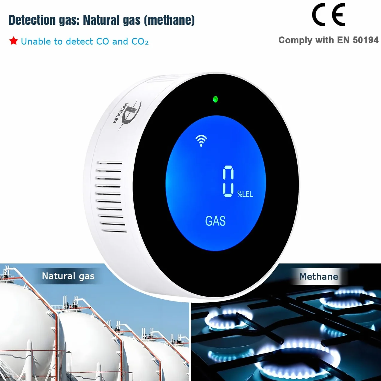 Detectores de Gas natural con WiFi, alarma portátil de fugas de gas compatible con aplicación inteligente, Tuya, sensor de gas metano con alarma de voz de 85 dB y alarma visual de concentración de gas