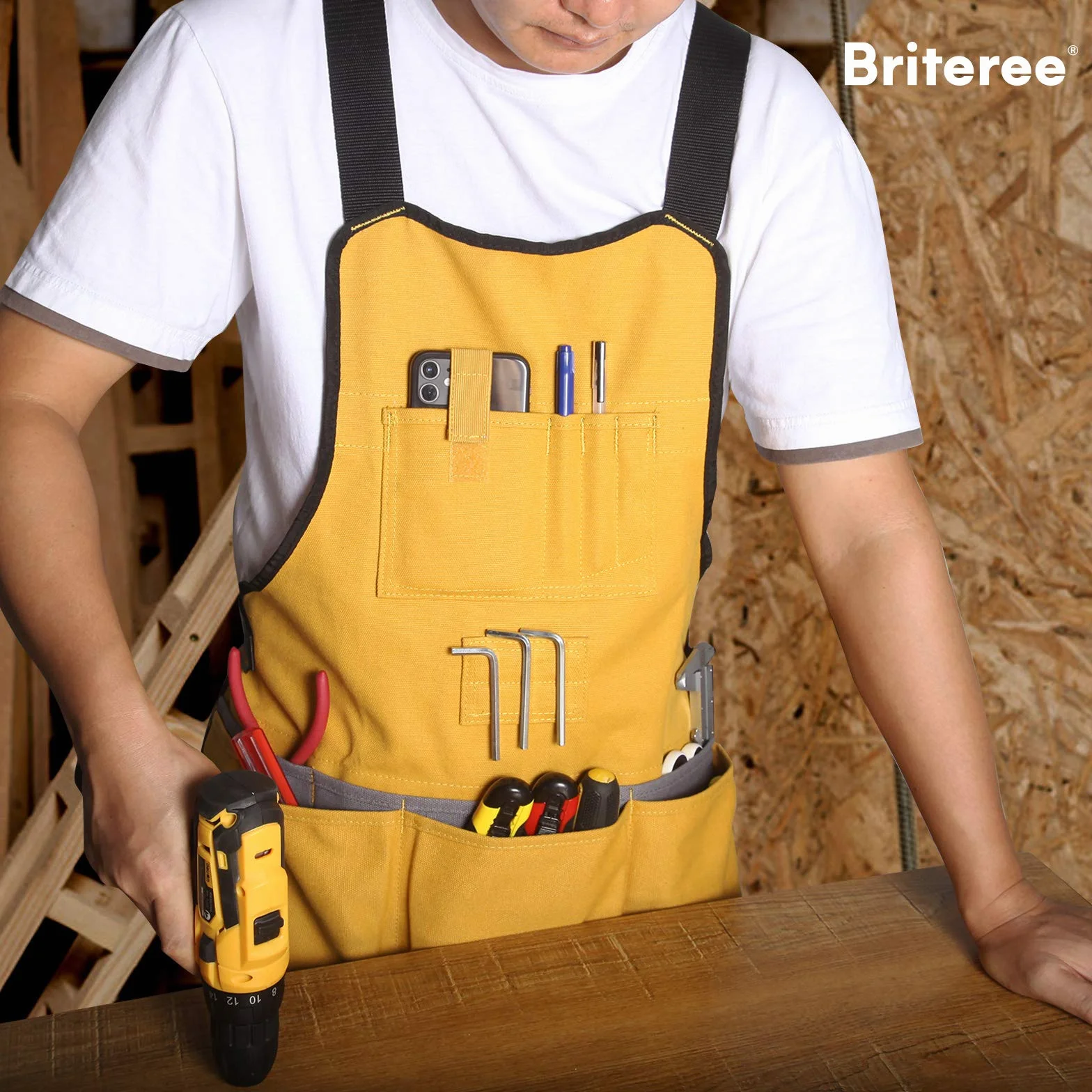 Delantal de herramientas de trabajo para hombres y mujeres, longitud del torso con 21 bolsillos para herramientas, delantal de lona duradero, entusiastas del bricolaje