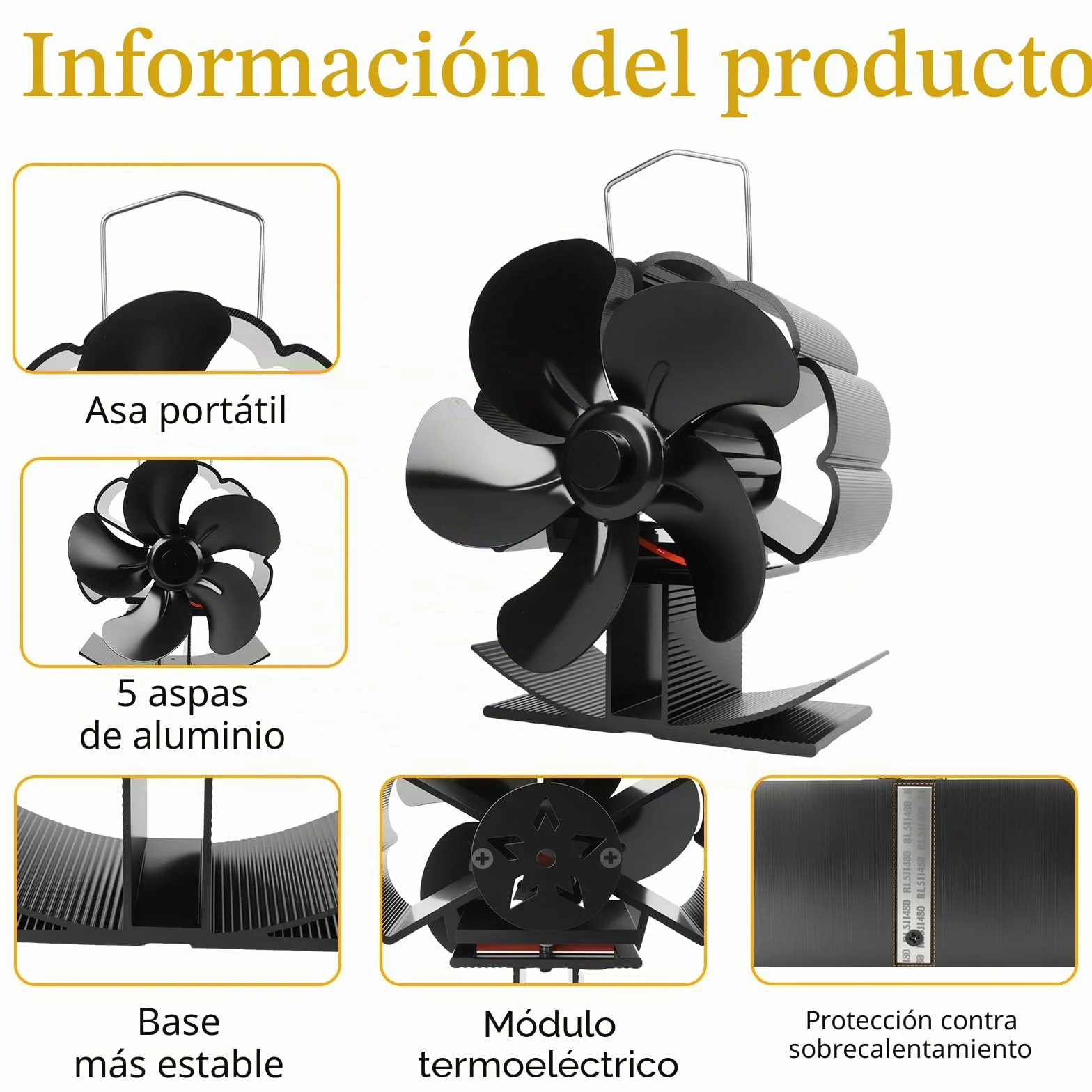 5 PáGinas Ventilador de Chimenea, Ventilador para Estufa de Leña, Ventilador Chimenea Sin Electricidad Alimentado, Operación Silenciosa, para Estufas de Leña de Leña/Leña/Chimenea/Estufa