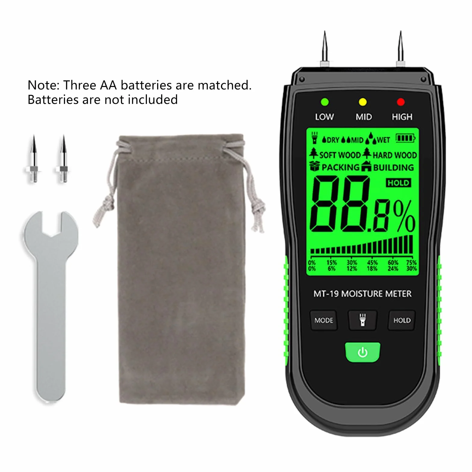 Medidor de lectura de madera de pantalla grande de mano de alta precisión, adecuado para uso en interiores y exteriores, trabajadores de la construcción, detector digital