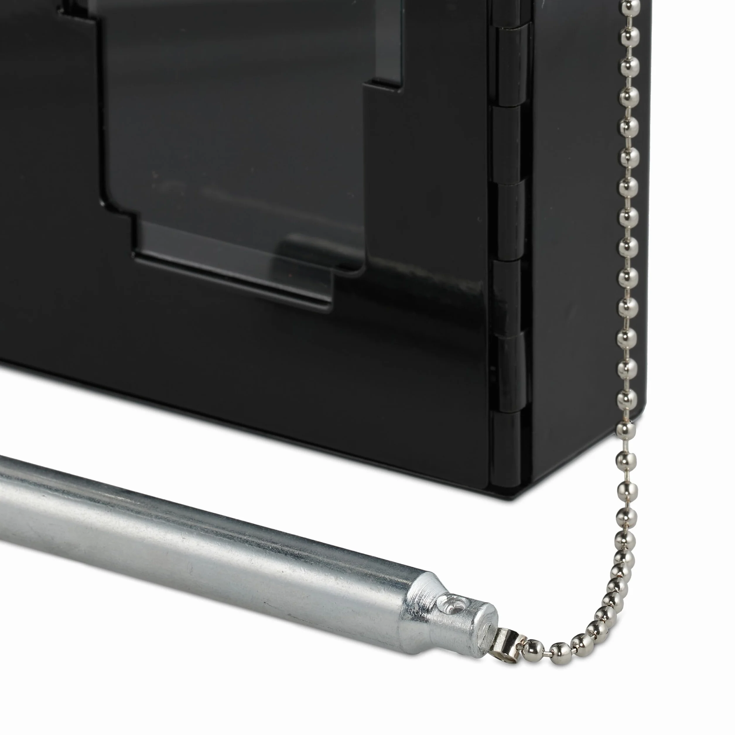 Relaxdays Caja para Llave de Emergencia, Cajetín con Ventana de Cristal y Martillo, Cerradura, Portallave Metal, Negro, 15 x 12 x 5 cm