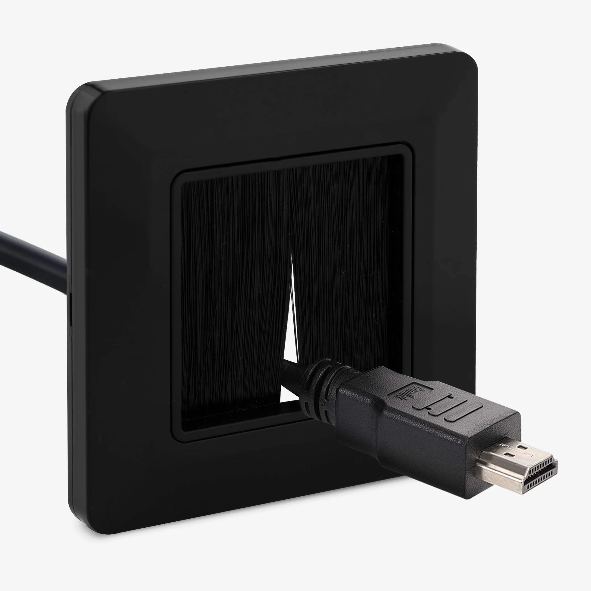 kwmobile 2X Placa de Pared con Cepillo Cubierta Oculta para tapar Cables Salidas Hoyos - Set de pasacables Enchufe Europeo Negro