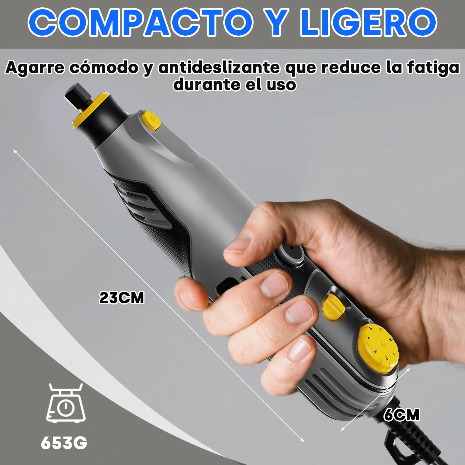 Enventor Mini Amoladora Eléctrica 130W con 206 Accesorios, Mini Herramienta Rotativa Multifunción con 6 Velocidades Ajustables, 10000-35000RPM, para Grabar, Aamolar, Pulir, Taladrar