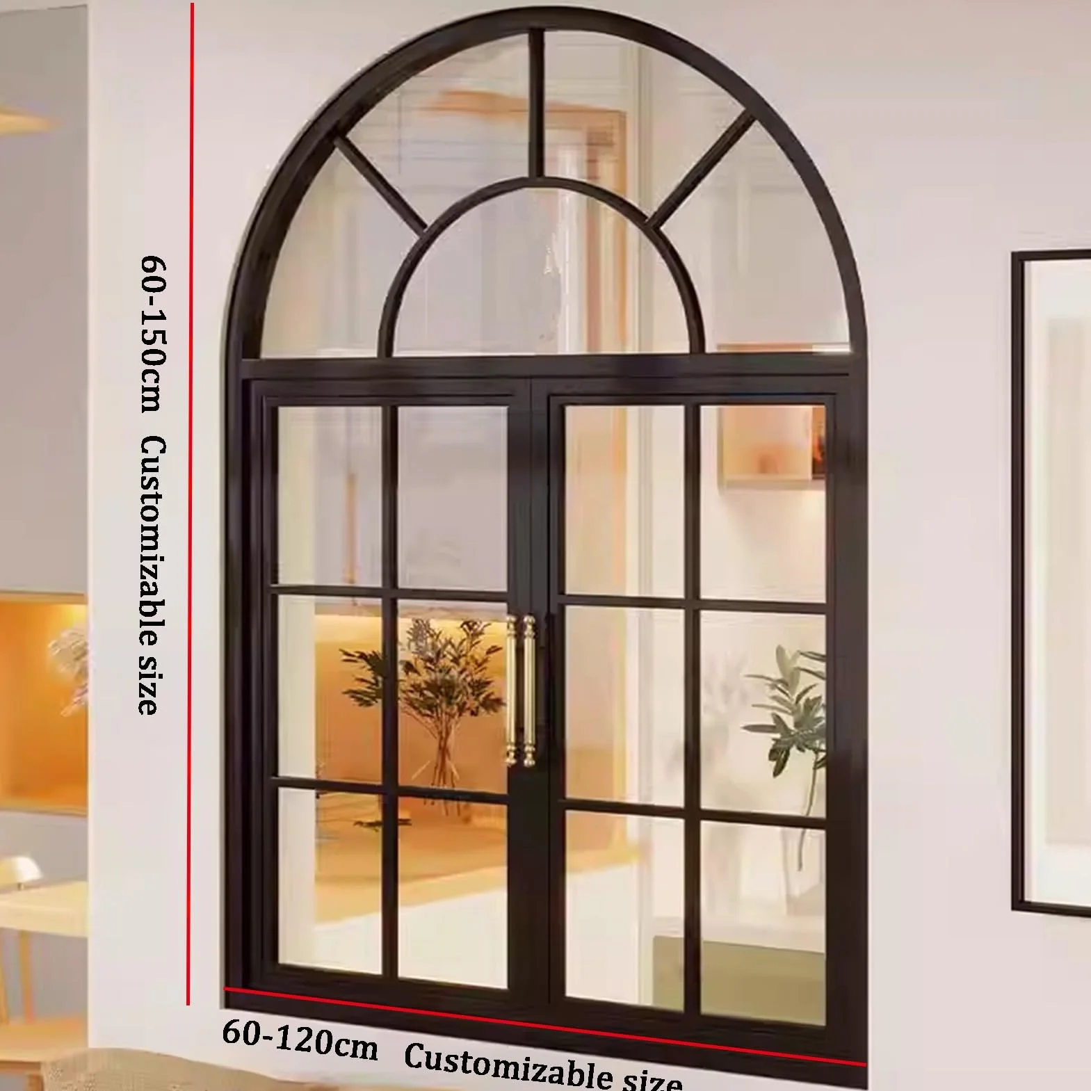 Ventanas Cobertizo Arco Superior De Montaje Empotrado Ventanas Corredizas El Hogar Manijas, Ventanas Corredizas Horizontales con Mosquitero Vidrio Templado(Black,80X90CM)