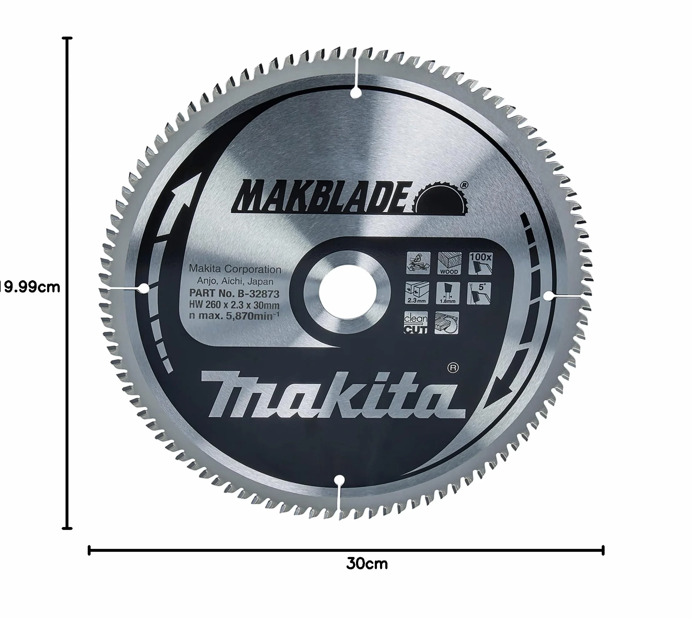 Makita Hoja de sierra circular MAKBLADE 260 x 30 x 100 (B-32873), Multicolor