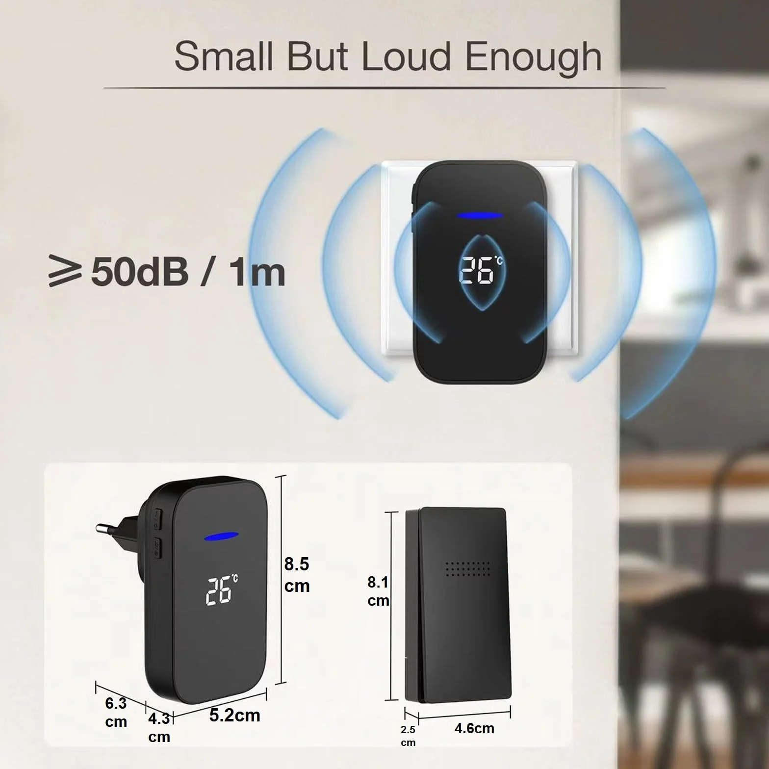 Timbre Inalámbrico, HommyFine Enchufable Timbre Inalámbrico Exterior, 38 Melodías Ajustables, 4 Niveles de Volumen, Doorbell Indicador LED, No Necesita Batería Timbre Inalámbrico (Negro 1+1)