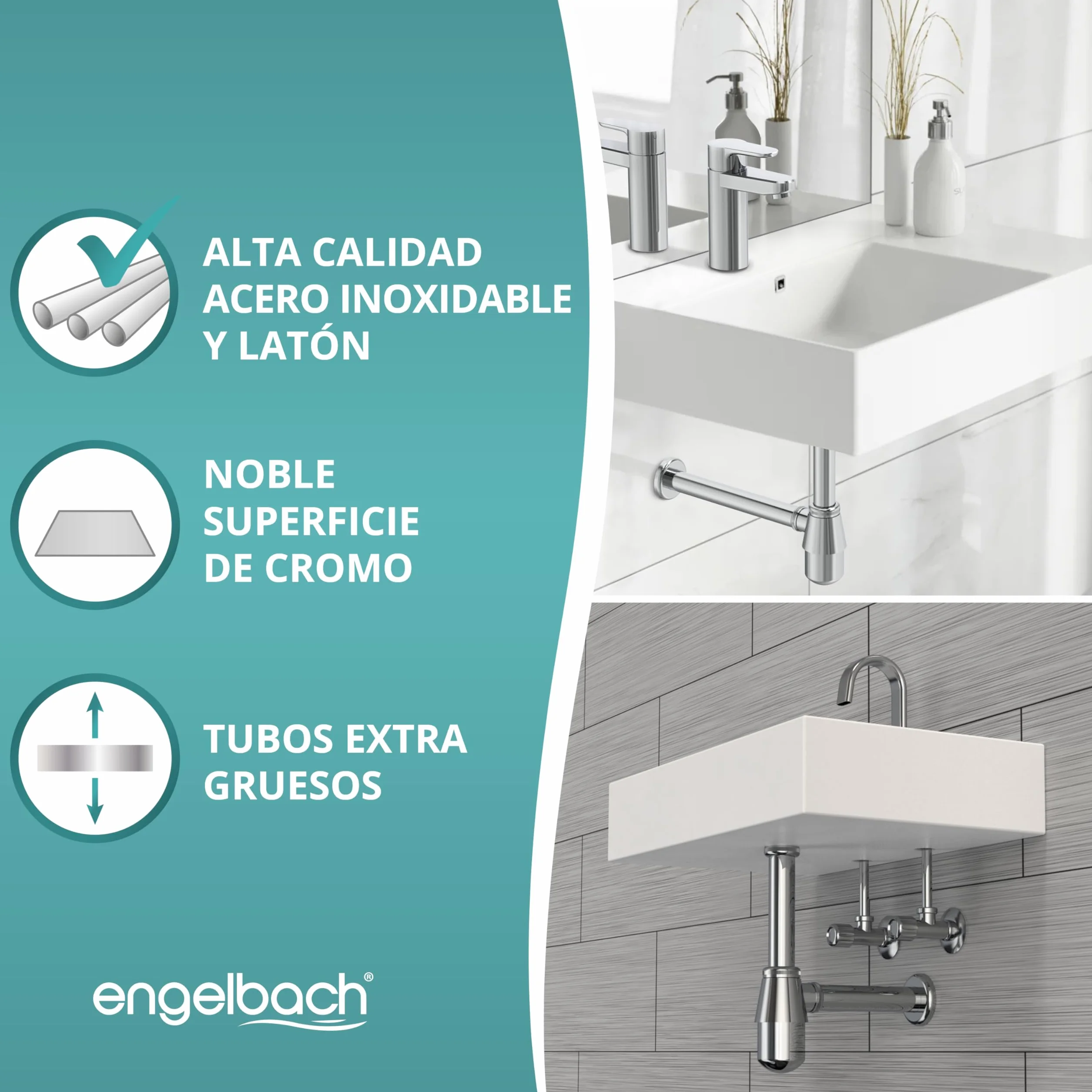 Engelbach Sifón Lavabo Universal Flexible 1 1/4" Cromado Antiolores