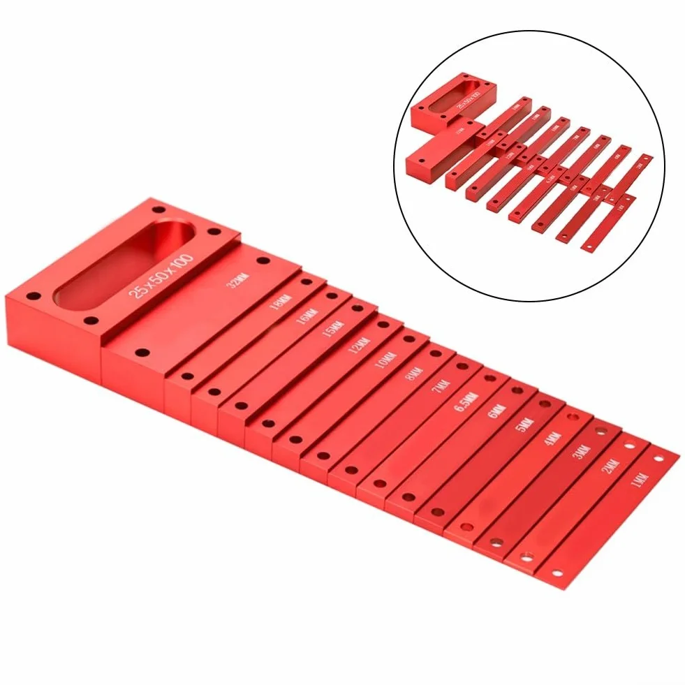 Honseadek Juego de bloques de calibre para carpintería, Herramienta de medición de altura de aluminio, Bloques de configuración de precisión para sierra, Bloques espaciadores métricos para enrutador