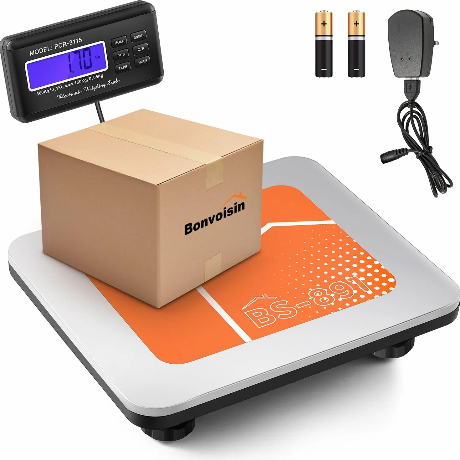 Bonvoisin Báscula para Paquetería Digital 300kg/660lb Balanza para Envíos con Pantalla LCD Grande, 36cmx30cm