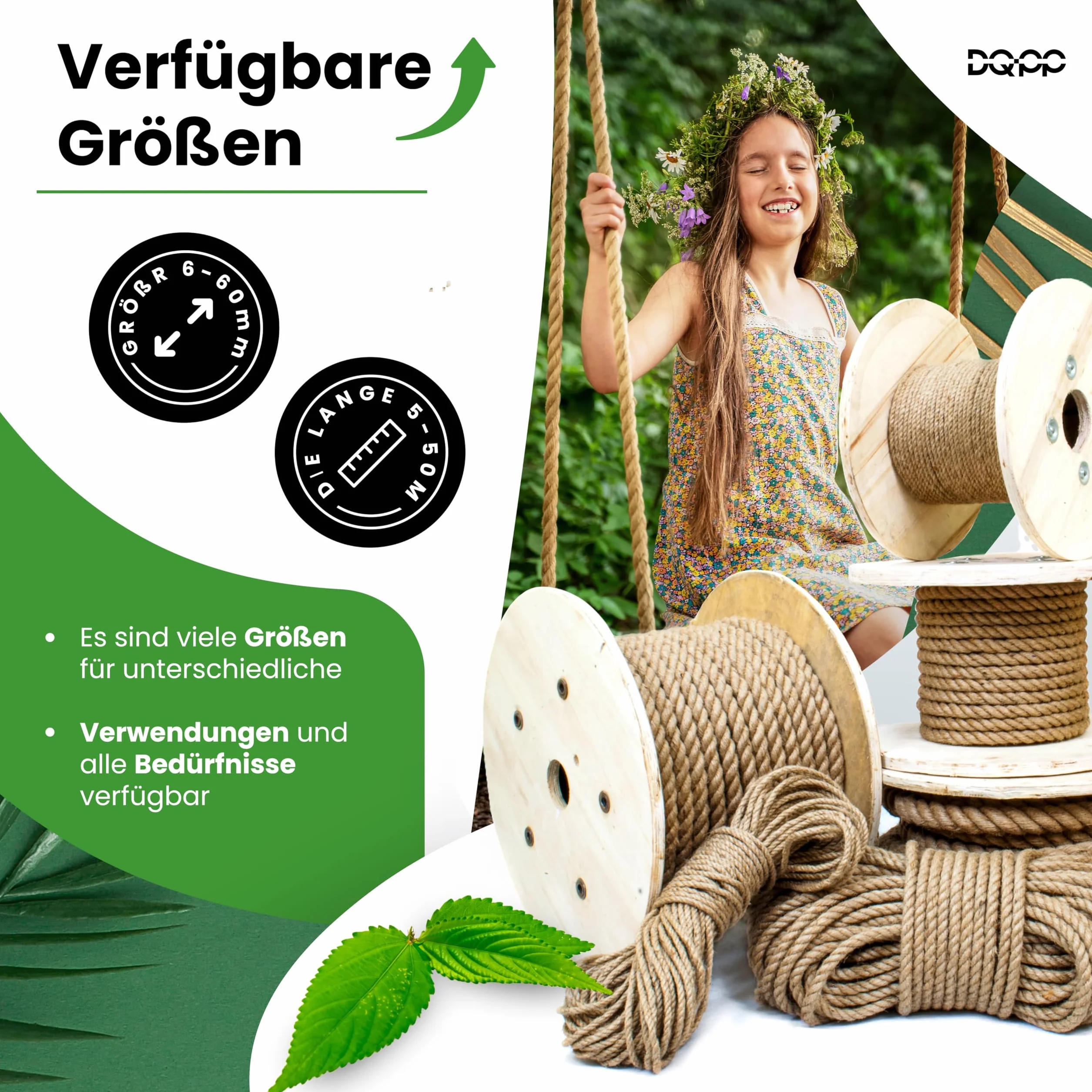 DQ-PP Cuerda DE Yute | Longitud 5m | Grosor 40mm | Cuerda de Fibra 100% Natural Marrón | Cuerdas Decorativas | Macramé | Accesorios de Jardin