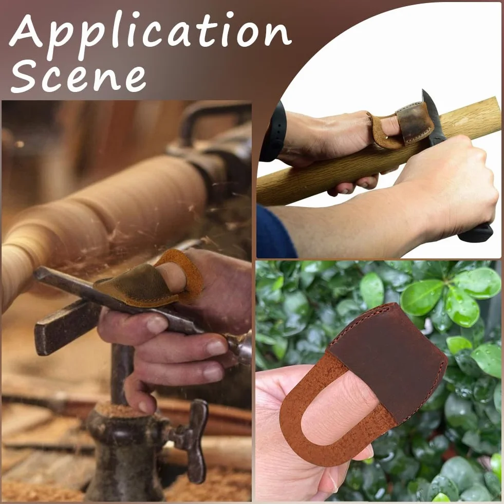 Protector de Pulgar de Cuero Genuino para Tallado de Madera, Protector de Dedos de Piel de Vaca, Accesorio Negro y Marrón