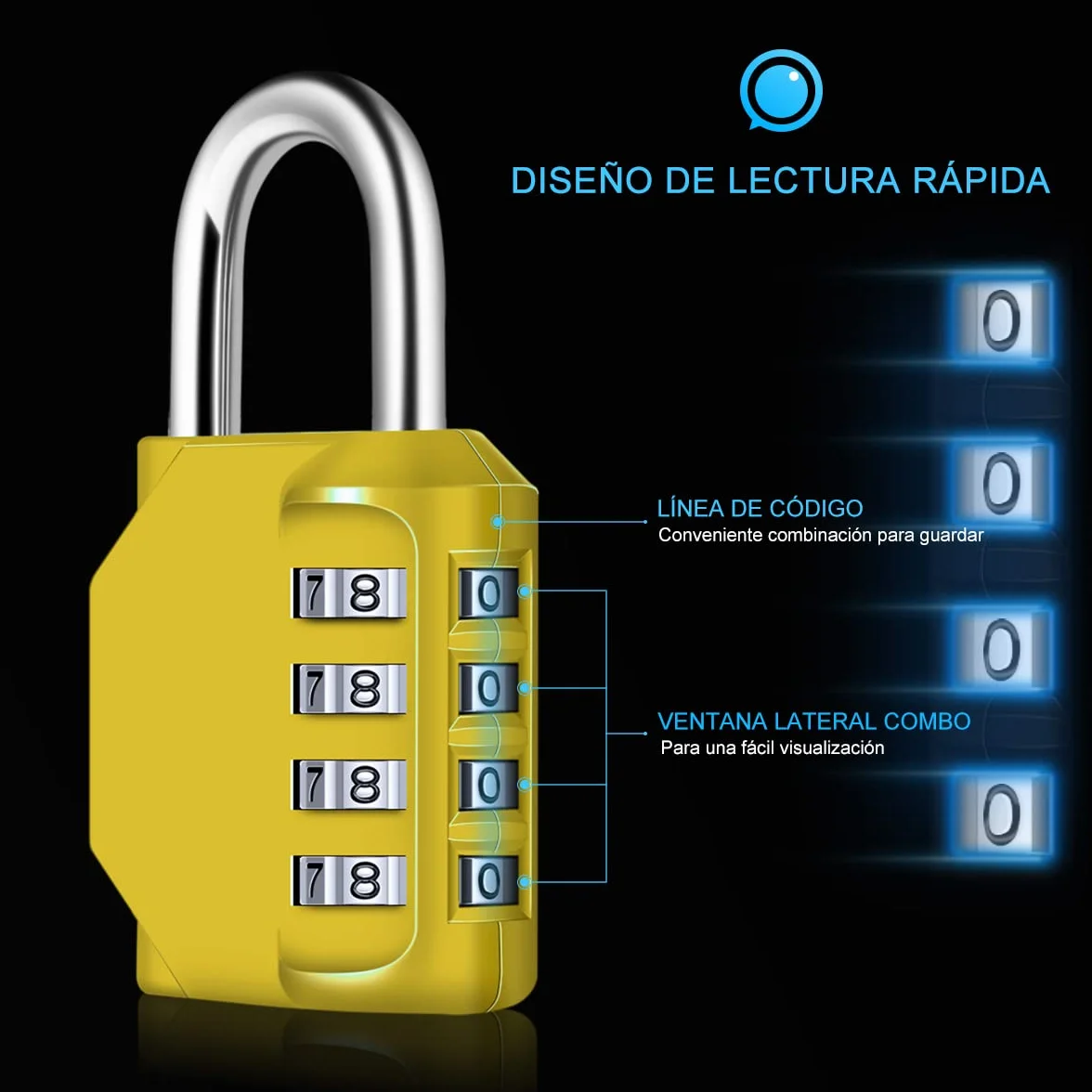 Candado Combinacion, Diyife Impermeable Candado Taquilla, Candado Seguridad 4 Dígitos, Candado para El Casillero del Gimnasio Escolar, Archivadores, Caja De Herramientas,Cerca, Cerrojo(Amarillo)